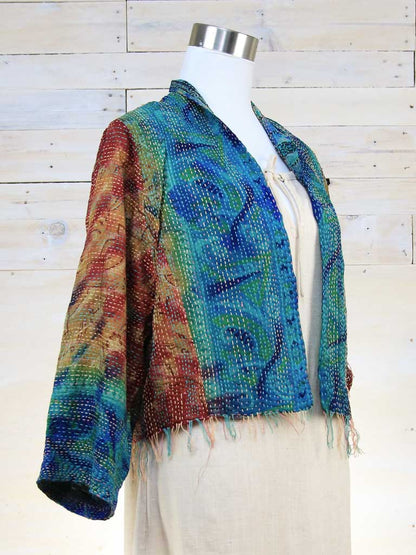 Boho Silk Chic Jacket. Ocean Tie-die Size 14