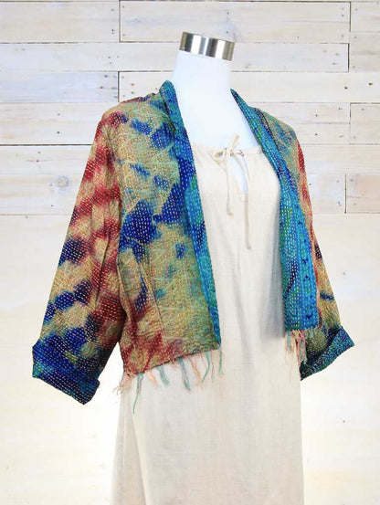 Boho Silk Chic Jacket. Ocean Tie-die Size 14