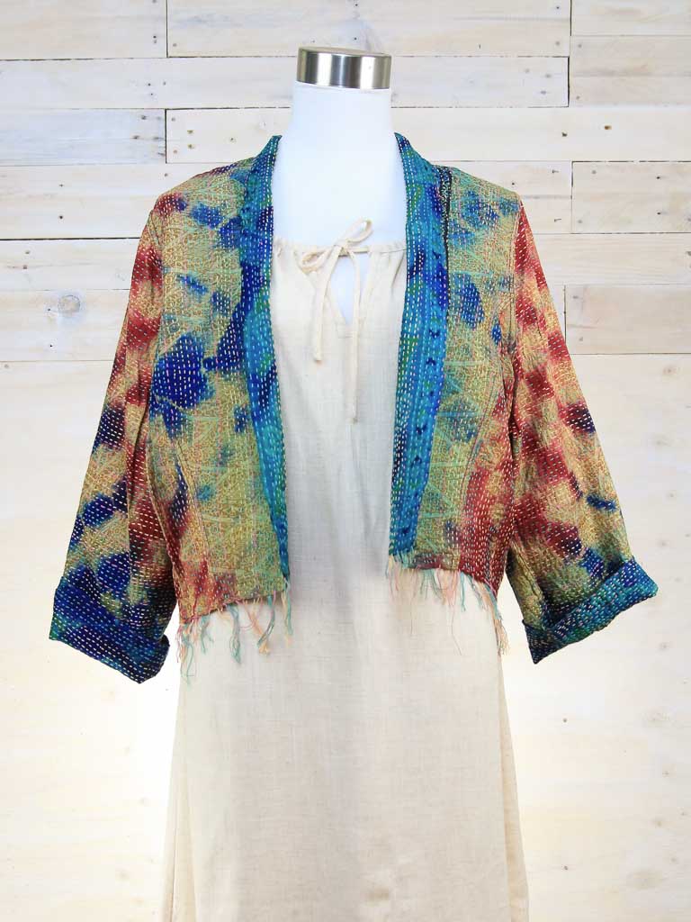 Boho Silk Chic Jacket. Ocean Tie-die Size 14