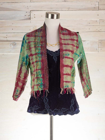 Get your hippy in with this gorgeous turquoise and wine combination in a silk reversible jacket