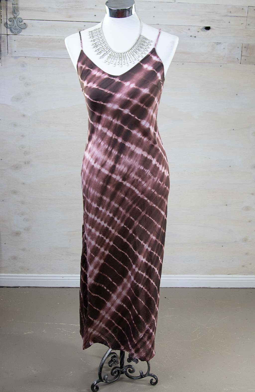 Silk Linen Slip Maxi Tie Dye Choc/White