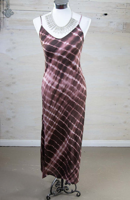 Silk Linen Slip Maxi Tie Dye Choc/White