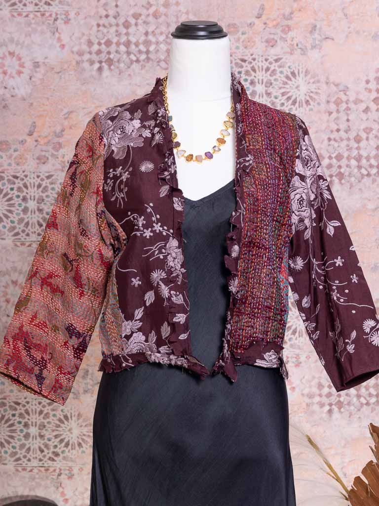 Posh & Patch Silk Collage Jacket Plum-Choc Size 10