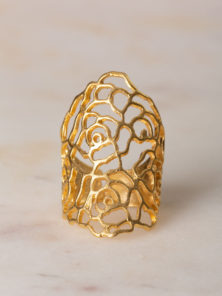 Gold Rose Scroll Ring with adjustable band