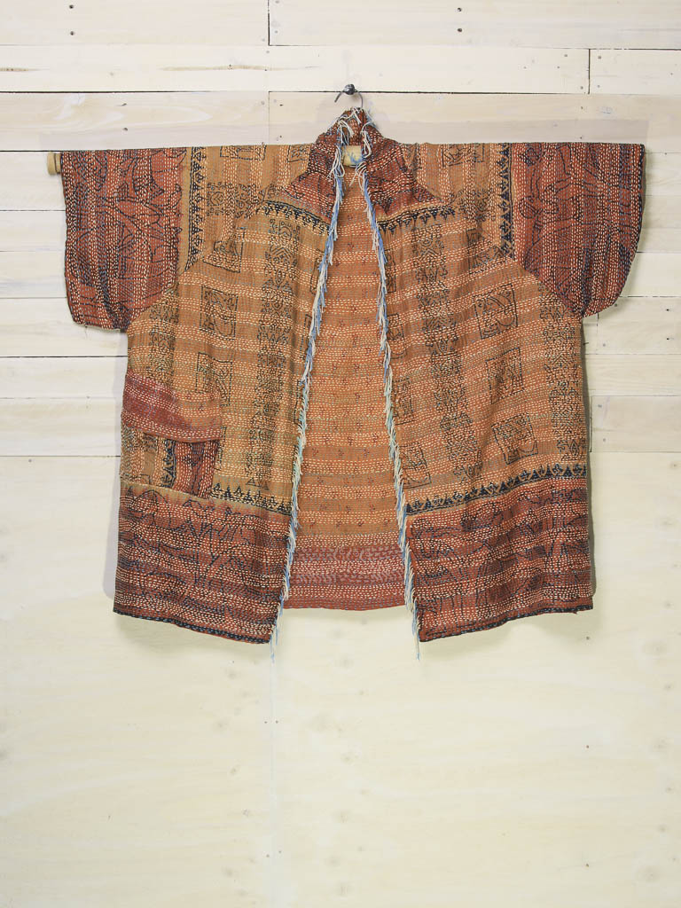 Tan and maroon silk kantha jacket