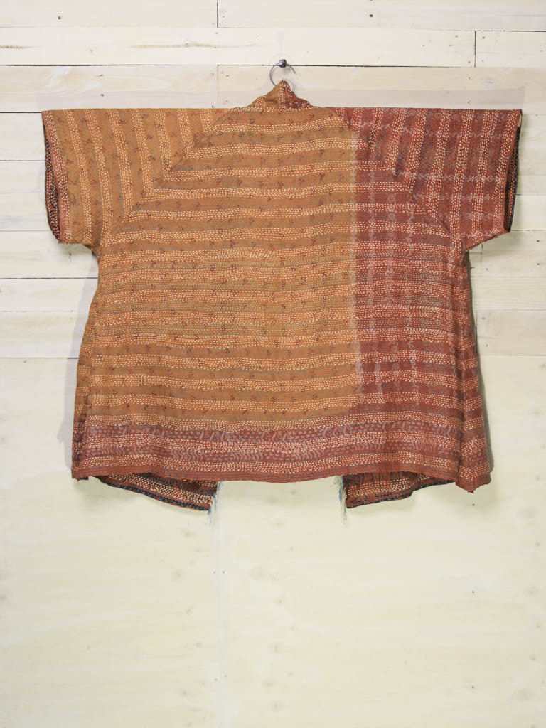 Kimono - silk reversible featuring hand stitching and pockets - oversized - Indian stamps