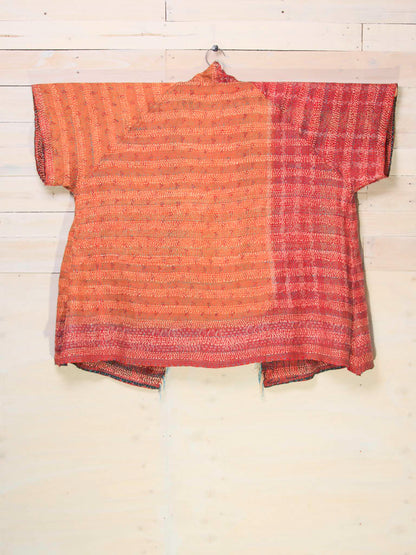 Kimono - silk reversible featuring hand stitching and pockets - oversized - Indian stamps