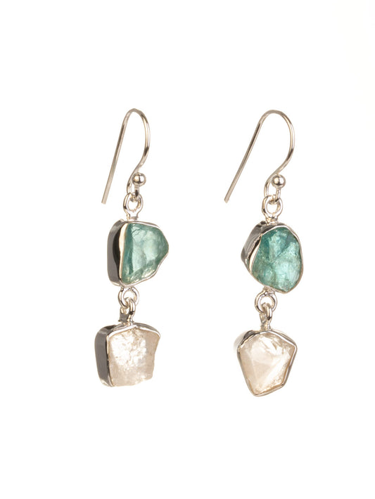 Silver Earring Double Sky Apatite and Clear Quartz