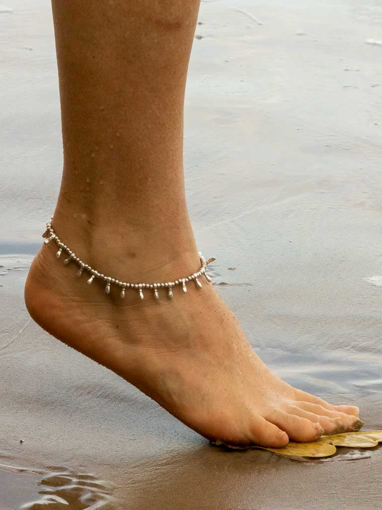 Zola Anklet - skittle charms on a silver ball chain with adjustable closure