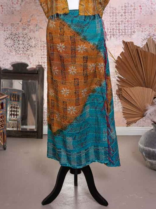 Yacht club silk kantha skirt
