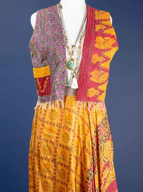 hand stitched Kantha silk vest