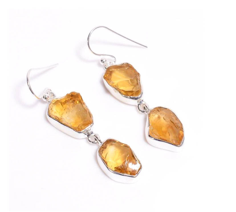 Silver Earring Double Citrine