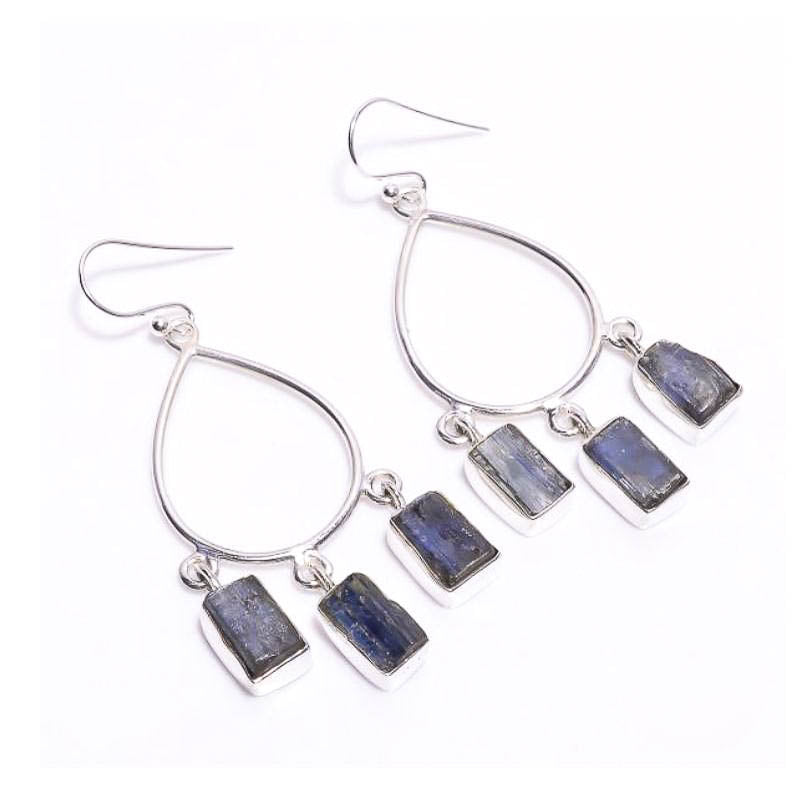 Silver Earring Teardrop Shape with Blue Crystals