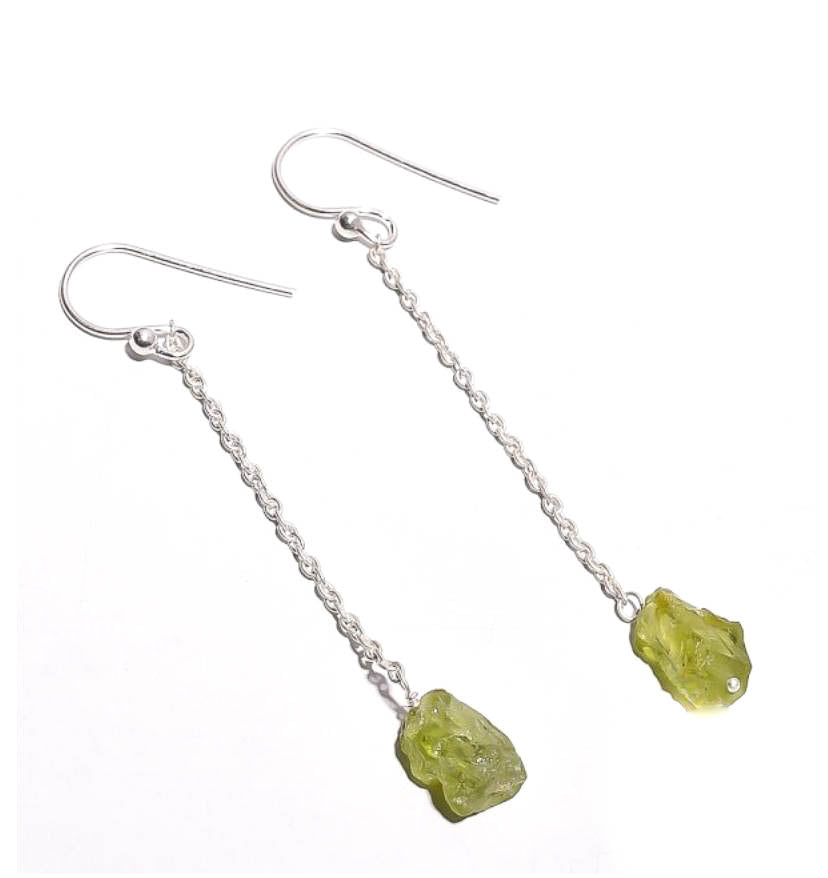 Silver Chain Earring with Crystal Drop
