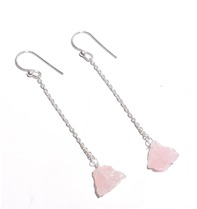 Silver Chain Earring with Crystal Drop