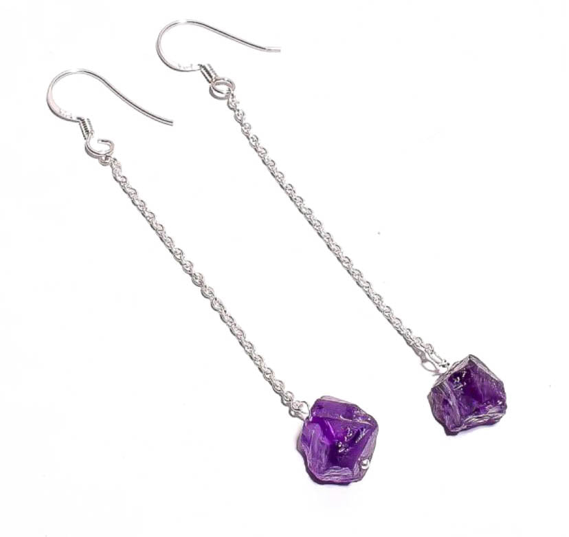 Silver Chain Earring with Crystal Drop
