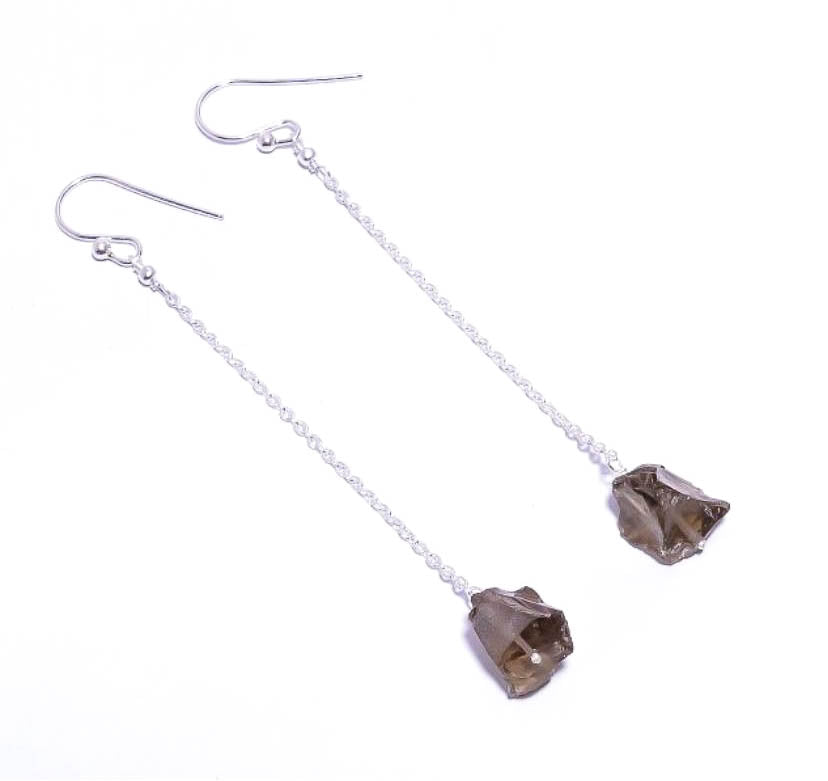 Silver Chain Earring with Crystal Drop