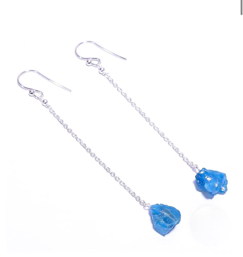 Silver Chain Earring with Crystal Drop