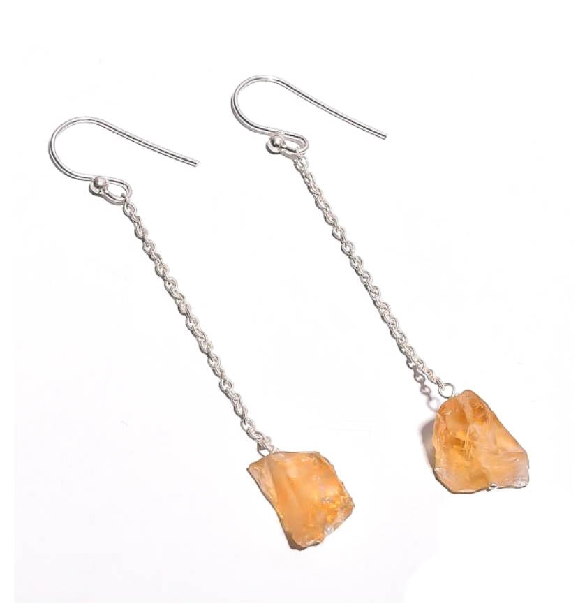 Silver Chain Earring with Crystal Drop