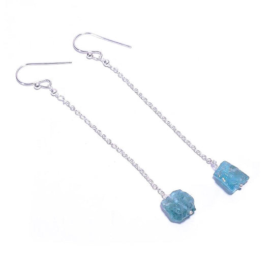 Silver Chain Earring with Crystal Drop