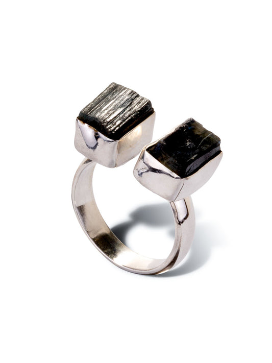 Silver Ring Double Black Tourmaline