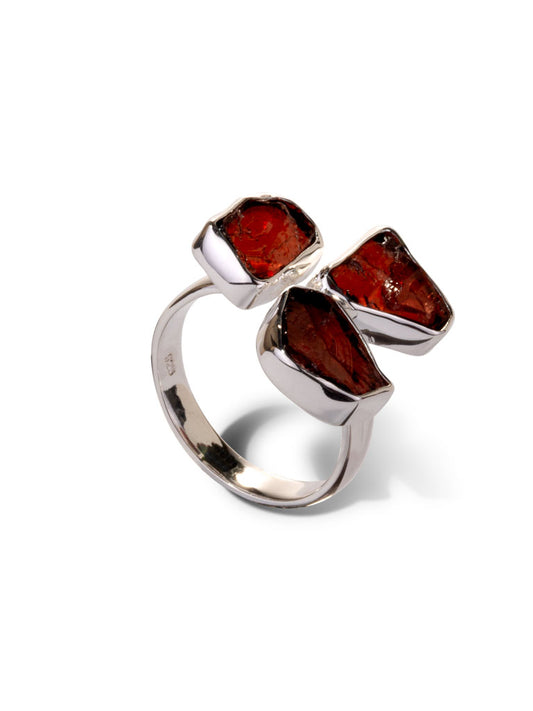 Silver Ring Triple Garnet