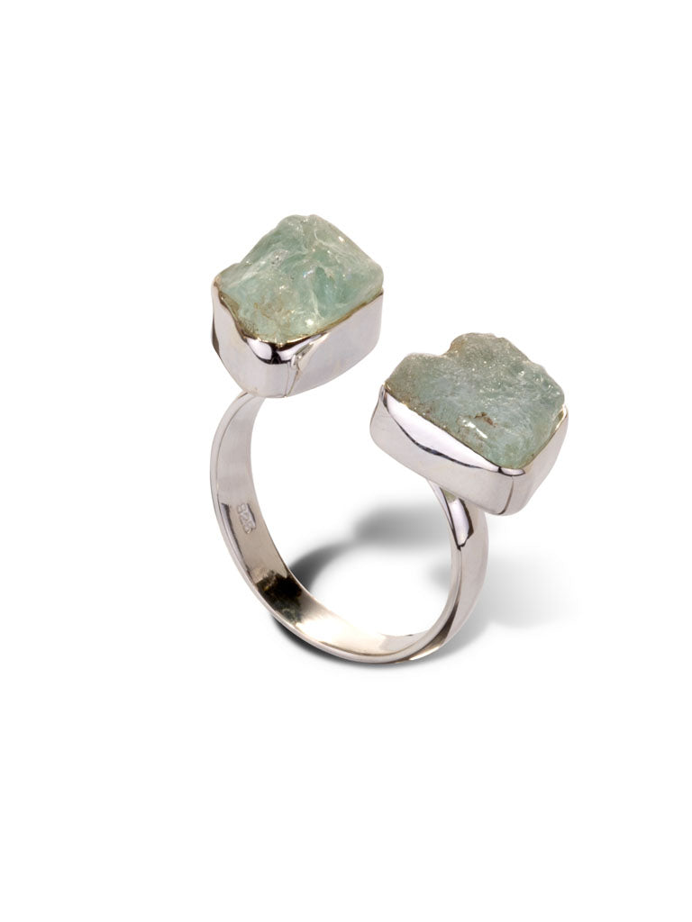 Silver Ring Double Aqua Marine