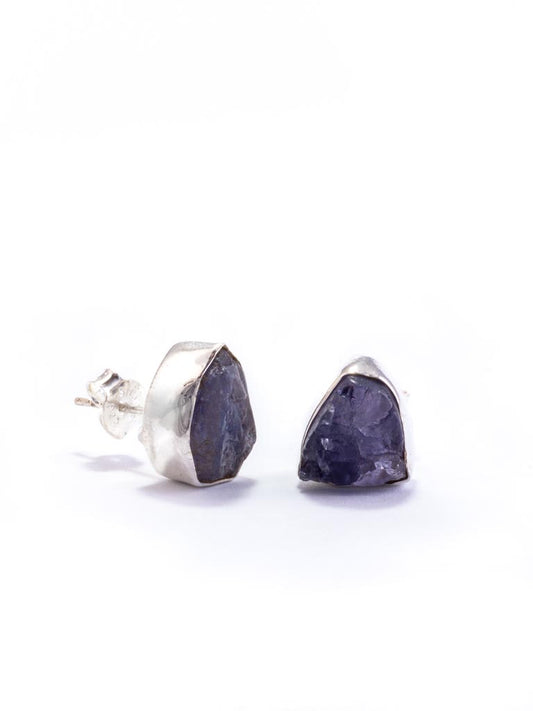 Silver Stud Earring with Iolite - a soft violet coloured crystal