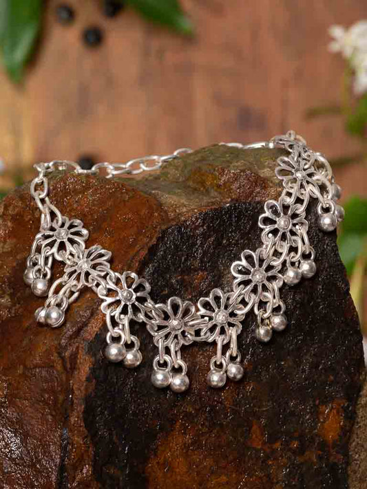 Silver Daisy Anklet - a daisy chain with silver balls and adjustable chain link