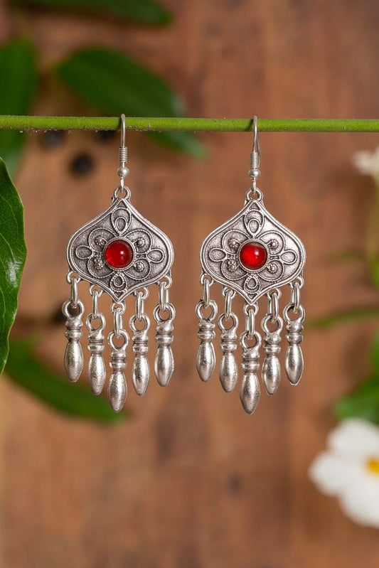 Shiva Earring - a mosaic pattern with silver dangles