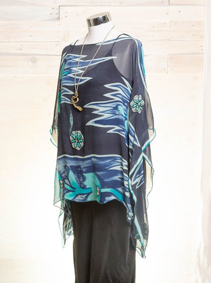Silk Georgette Kaftan/Top Navy Breeze