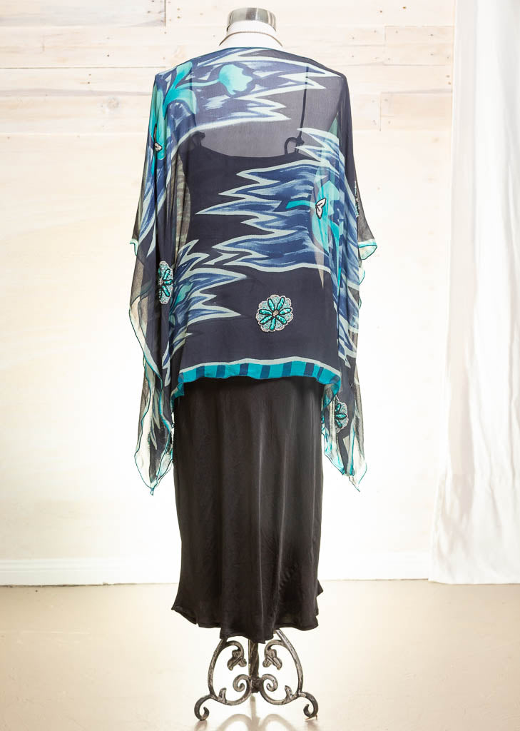 Silk Crepe Kaftan/Top Navy Breeze
