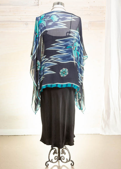 Silk Crepe Kaftan/Top Navy Breeze