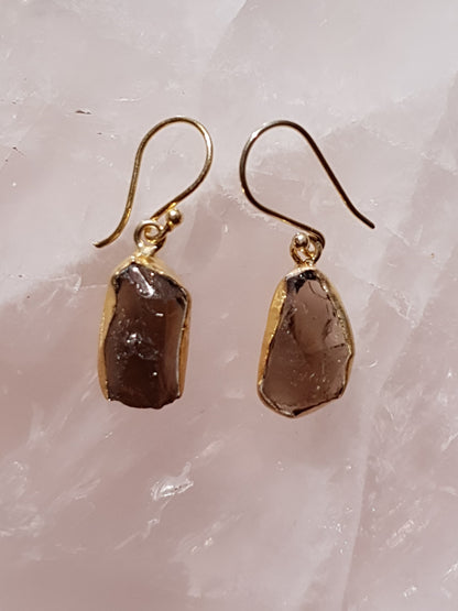 Gold Luxe earrings - single drop raw crystals set in gold plate