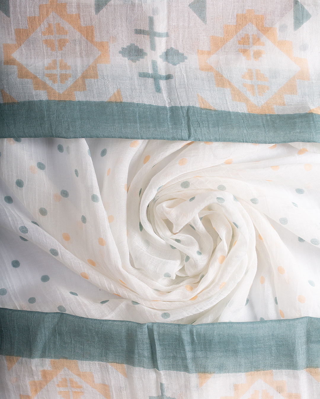 Light weight white silk cotton scarf with pattern