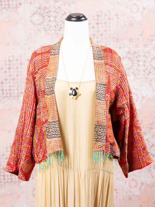 Sunset coloured silk kantha jacket