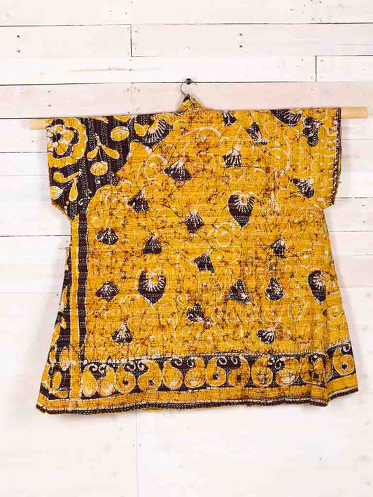 Kimono - silk reversible featuring hand stitching and pockets - Batik pasar