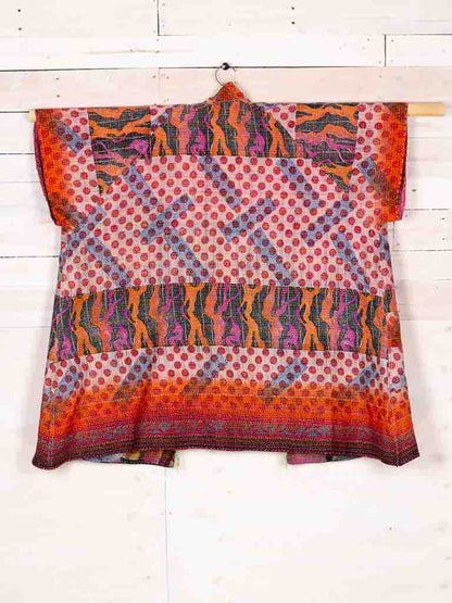 Kimono - silk reversible featuring hand stitching and pockets - Llama drama