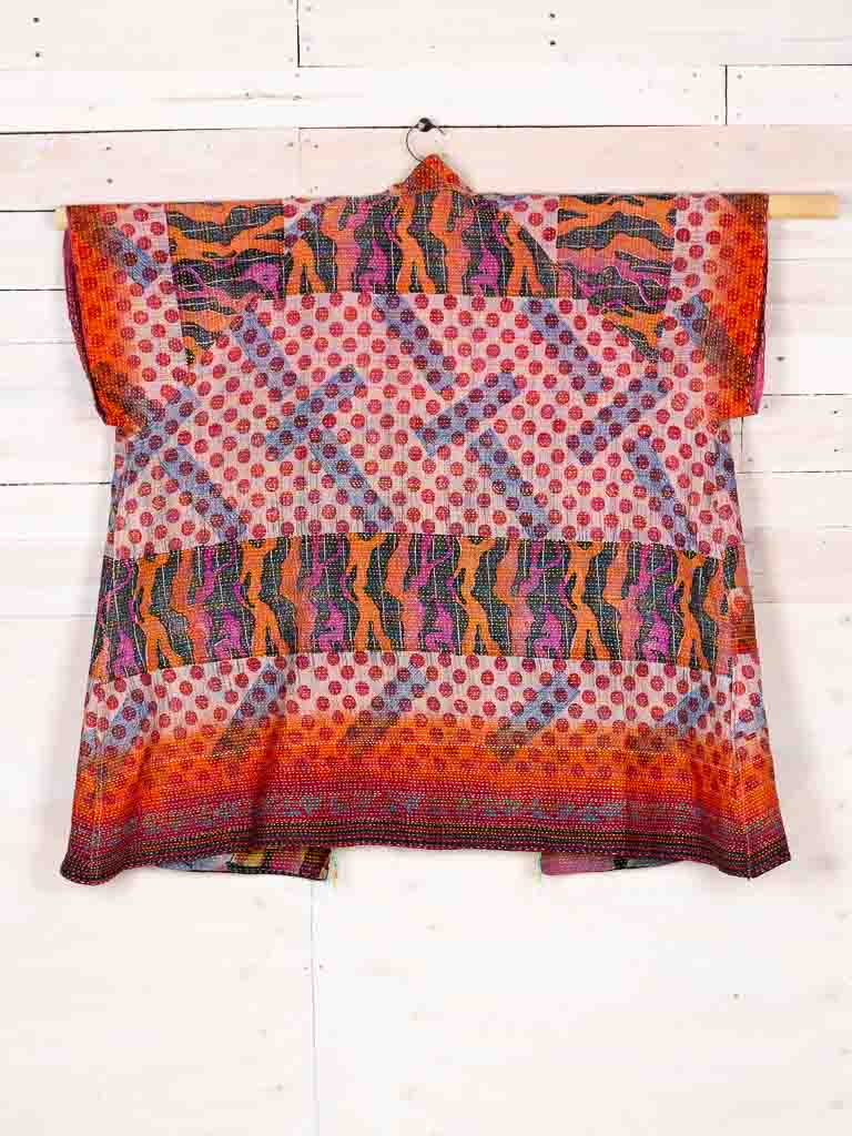 Kimono - silk reversible featuring hand stitching and pockets - Llama drama