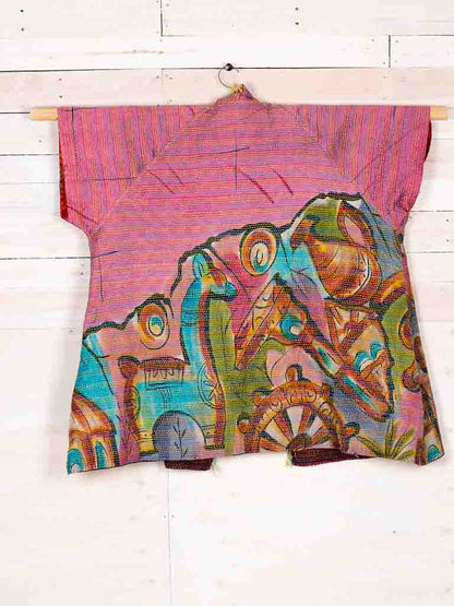 Kimono - silk reversible featuring hand stitching and pockets - Llama drama