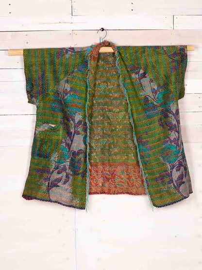 Kimono - silk reversible featuring hand stitching and pockets - Volcanic Garden