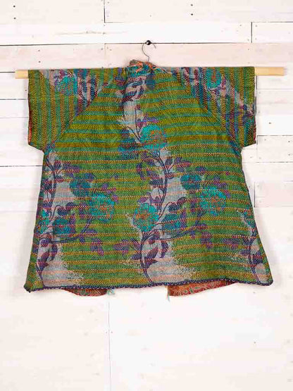 Kimono - silk reversible featuring hand stitching and pockets - Volcanic Garden