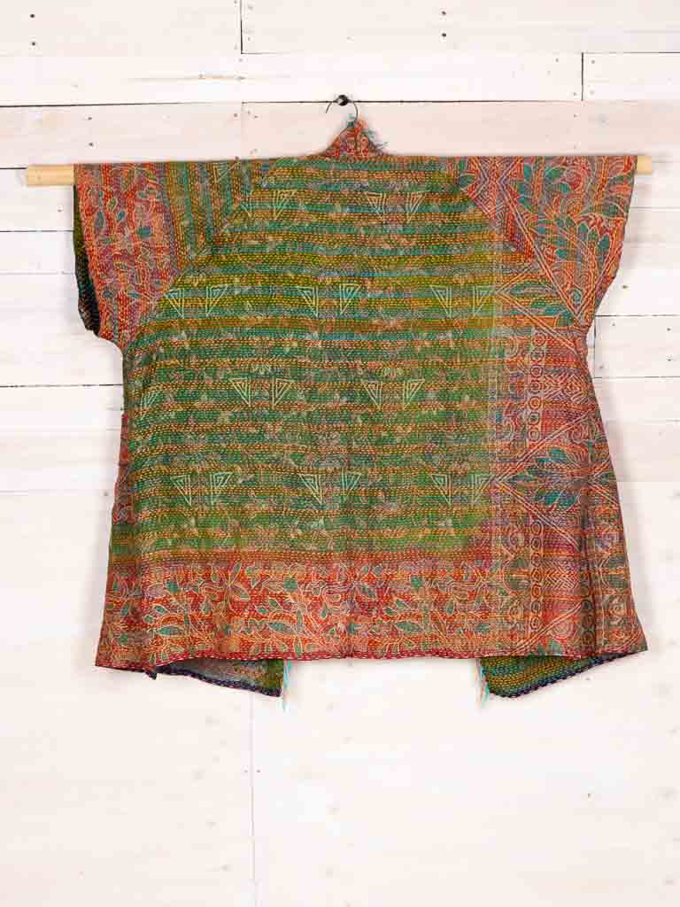 Kimono - silk reversible featuring hand stitching and pockets - Volcanic Garden