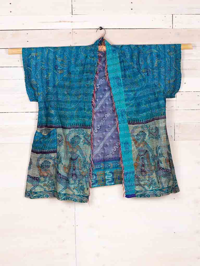 Kimono - silk reversible featuring hand stitching and pockets - Aranyani