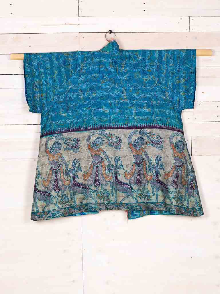 Kimono - silk reversible featuring hand stitching and pockets - Aranyani