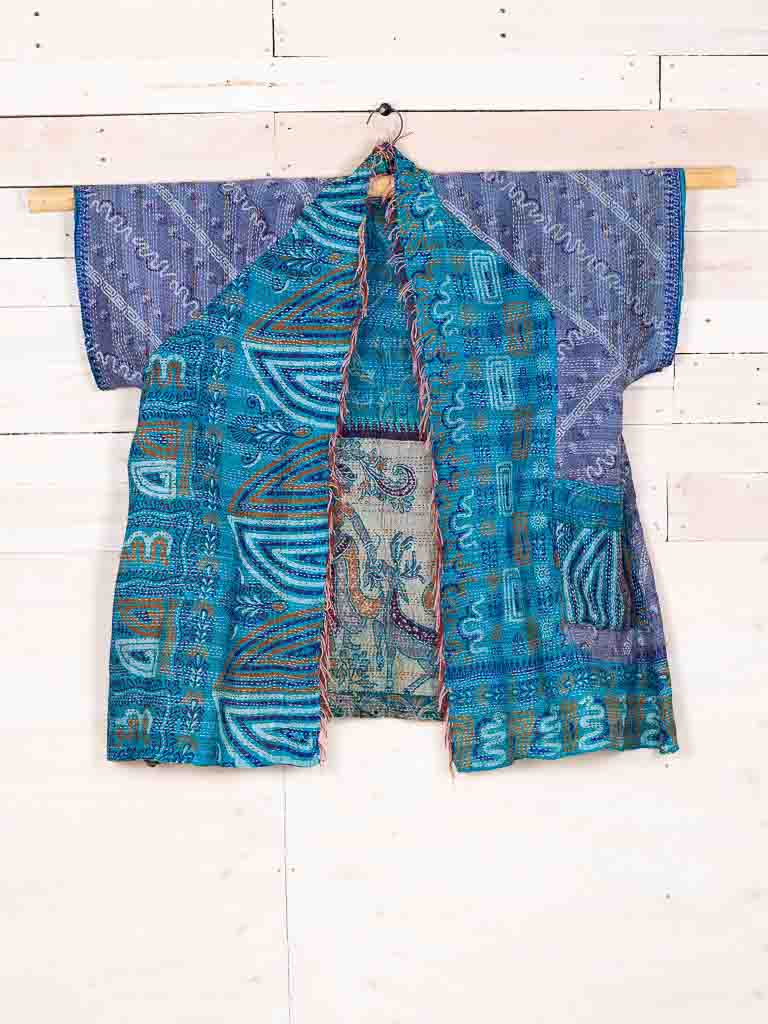 Kimono - silk reversible featuring hand stitching and pockets - Aranyani