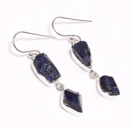 Silver Earring Double Sapphire