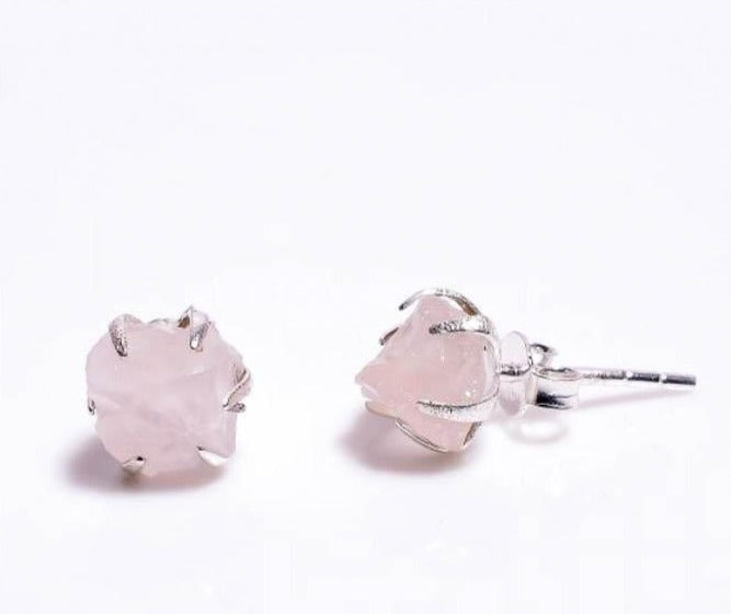 Silver Stud Claw Set Earring with Rose Quartz