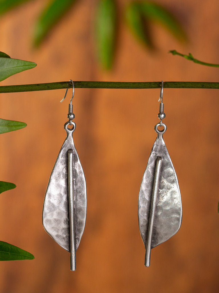 Simple leaf earrings in beaten silver