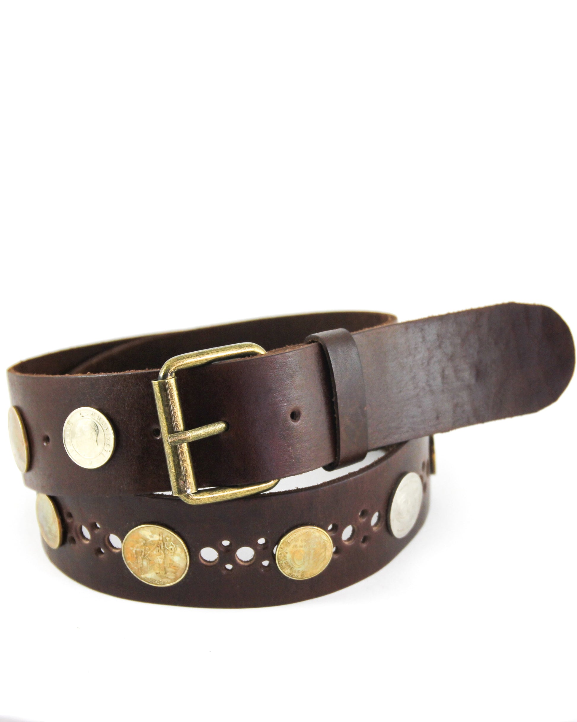 Coin belt in chocolate leather - tfa